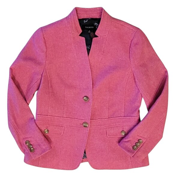 Talbots Wool Blend Pink Blazer Pea Coat Peplum Hem Jacket NEW - Picture 1 of 14